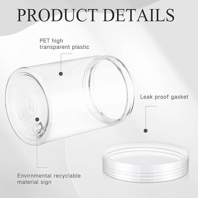 SATINIOR 24 Pieces Empty Clear Plastic Jars with Lids Round Storage Containers Wide Mouth for Beauty Product Cosmetic Cream Lotion Liquid Butter Craft and Food(Clear Lid,10 oz)