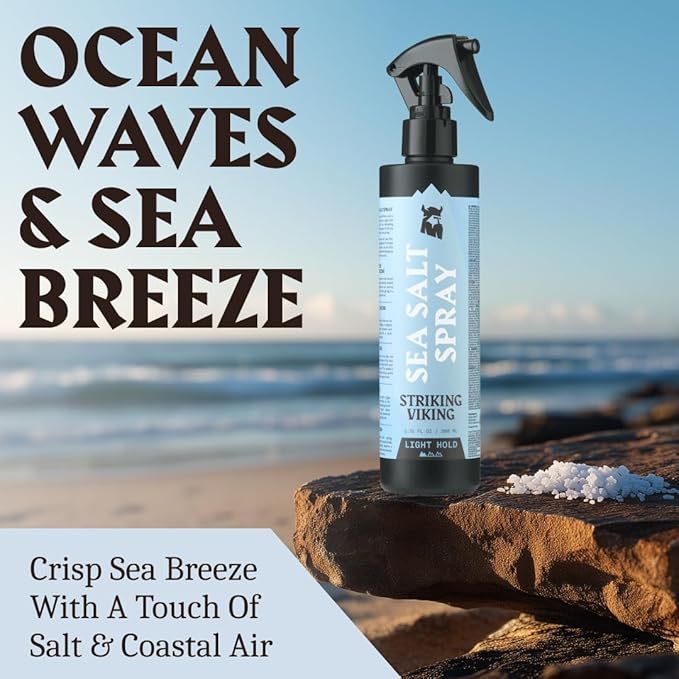 Striking Viking Sea Salt Spray for Hair - Light Hold - 200ml (6.76 Fl Oz) Blue Ocean Scent - Texturizing, Volumizing & Curl Enhancing - Salt Spray for Beach Wave Style