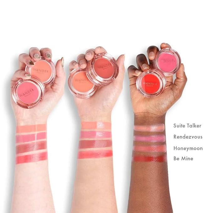 Wander Beauty Double Date Lip & Cheek - Rendezvous/Swipe - 4-in-1 Cream Blush & Lip Tint - Blush, Lip Moisturizer, Lip Balm & Eye Gloss - Multitasking Eye, Cheek & Lip Makeup With Green Tea - 0.07 oz