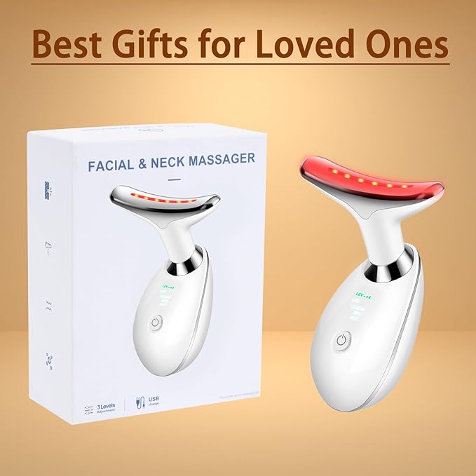 VGY 7-in-1 Face Massager Tool with Heat, Red Light Therapy for Face, Wrinkles, Double Chin (White)