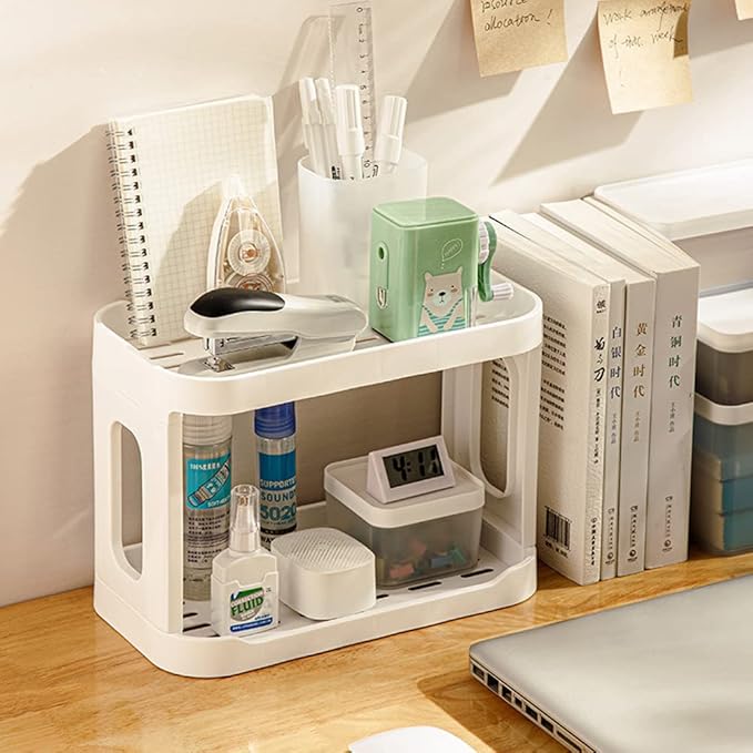 2-Tier Desk Organizers & Dispensers,Mail Holder for Office Desk Organization,Kitchen Spice Rack or Bathroom Countertop Organizer, Gift for Teachers, Classmates, and Friends,White