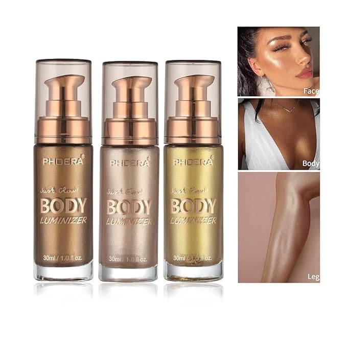 2 Pack Body Luminizer, High Gloss Waterproof Body Luminizer Glitter Face Shimmer Moisturizer Lotion Tan Cream Foundation Makeup Bronzer(101 Rose Gold)