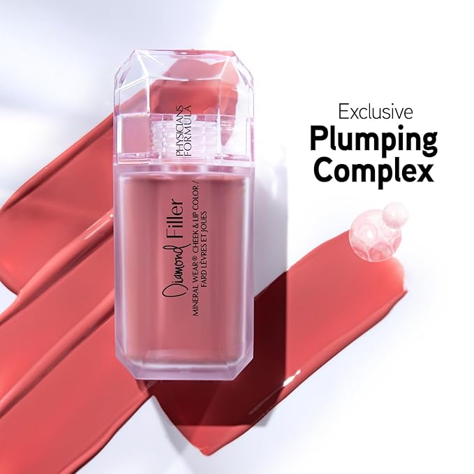 Physicians Formula Mineral Wear®Diamond Filler Cheek & Lip Color, Serum-to-Cream Multi-Use Liquid Blush Formula, Plumps & Smooths for Fuller Looking Cheeks & Lips, Monochromatic Look - Radiant Pink
