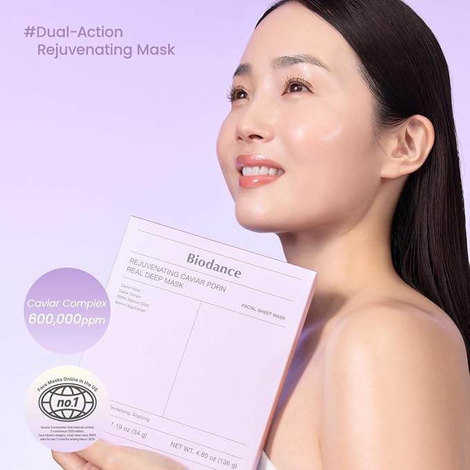 BIODANCE Rejuvenating Caviar PDRN Real Deep Mask, Overnight Hydrogel Mask, Skin Firming & Radiance Boost, Enhancing Recovery for All Skin Types, 1.19oz(34g) x 4ea