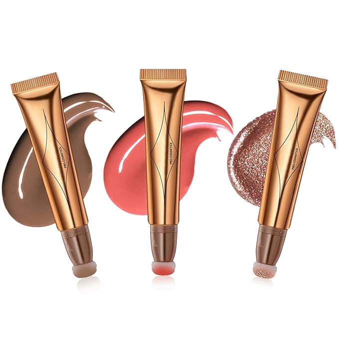 Liquid Contour Beauty Wand Set,Blush Liquid Contour Stick Highlighter Makeup With Cushion Applicator,Long Lasting Smooth Natural Matte Finish,Lightweight Blendable Super Silky Cream Sticks (01#03#05)