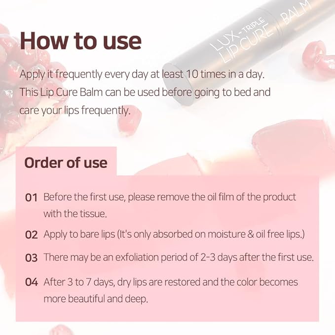 NATURAL SHINE Lux Triple Lip CURE Balm PURE | Chapstick Hydration and Exfoliator | Overnight Lip Treatment Care Deep Nourishing for Dry Cracked Chapped Lips (0.17oz)