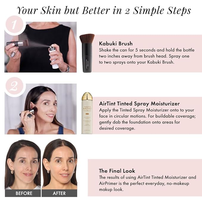 Jerome Alexander MagicMinerals AirTint Tinted Moisturizer AirBrush Spray Light | Tinted Moisturizer Spray with Anti-Aging Ingredients | Warm Bright |2PC