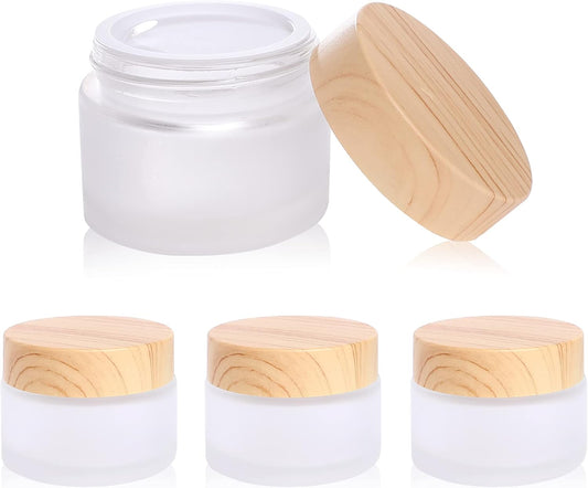 30 Gram/ml Glass Cosmetic Containers with lids,Round Frosted Glass Jars with Leakproof lids,Small Empty Glass Sample Jars for Makeup Lip Scrub Balm Lotions Sample Eye Creams DIY (4 PACK 30ML)
