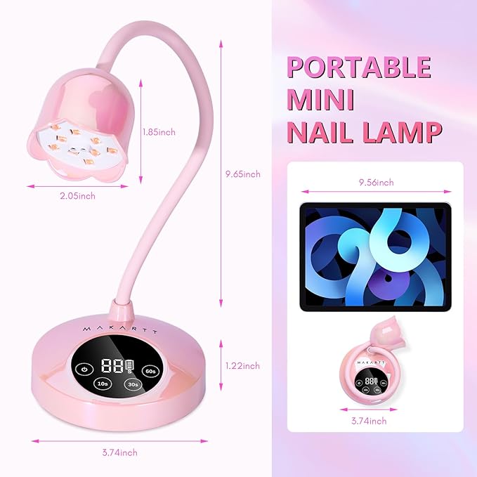 Makartt UV LED Nail Lamp - Mini UV Light for Gel Nails Polish Fast Curing Goosenecks Lamp 30W Rechargeable LED Nail Light Nail Dryer with 4 Timers & Auto Sensor for Salon Home DIY Use