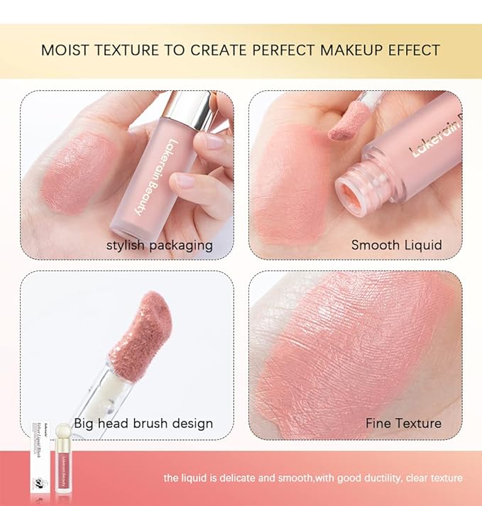 2 Colors Liquid Blush,Soft Cream Face Blush, Dewy Cheek Tint, Long Lasting Natural Matte Finish Looking,Moisturizing Lightweight Blendable Feel (02-HAPPY / 04 - LOVE)
