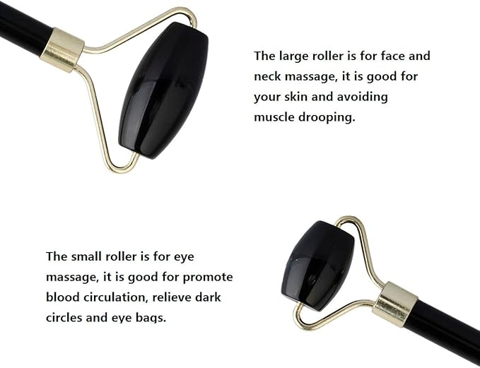 mookaitedecor Obsidian Roller & Rose Quartz Gua Sha Scraping Massage Tool Set, Face Massager for Wrinkles, Anti Aging