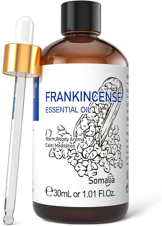 HIQILI 30ML Frankincense Essential Oil, Relaxing, Skin Care, Camp Atmosphere Creation, Can be Added to Body Lotions, Creams, Aromatherapy Use - 1 Fl Oz