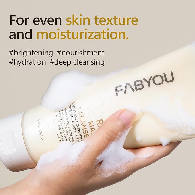 Rice Mask Cleanser 6.76 fl oz - Glow-Boosting & Hydrating Face Wash with Jeju Rice & Natto Gum, Gentle Exfoliating Daily Foam Cleanser, Deep Pore Cleansing, Non-Irritating- Korean Skin Care