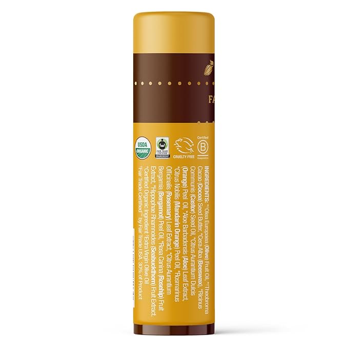 Badger - Cocoa Butter Lip Balm, Sweet Orange, Certified Organic Lip Balm, Fair Trade, Lip Butter, Lip Balm Cocoa Butter, Cocoa Care Lip Balm, 0.25 oz (4 Pack)