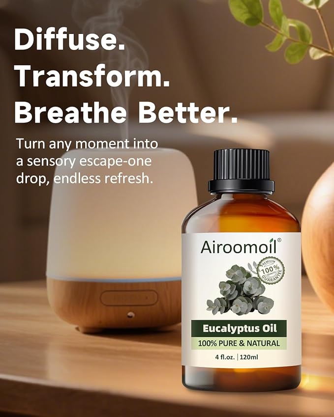 Pure Eucalyptus Essential Oil, 100% Pure Natural Eucalyptus Essential Oil, Premium Grade Essential Oils for Diffusers for Home, Skin, Care Massage, Soap Making, Aromatherapy, 4 Fl Oz | 120ml