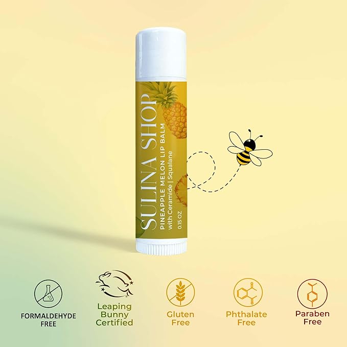 Pineapple Melon Lip Balm Hydrating & Nourishing Lip Moisturizer with Squalane, Castor Oil, Castor Oil, and Vitamin E, Smooth Application, Lip Care, Barrier Protection, Non-Waxy, Refreshing Scent