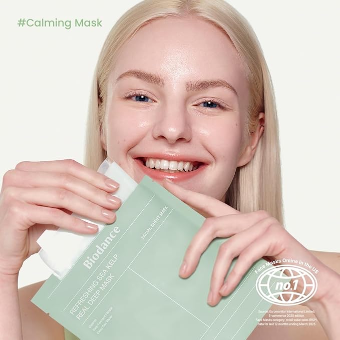 BIODANCE Refreshing Sea kelp Real Deep Mask, Overnight Hydrogel Mask, Calming, Oil & Sebum Control, Blemish Care 1.19oz(34g) x 4ea
