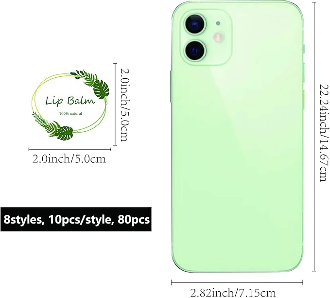 CRASPIRE Lip Balm Labels 80pcs Homemade Lip Balm Labels 2” Clear Lip Balm Labels for Tubes Printable Waterproof Lip Balm Stickers Labels for Lip Balm Handcream Candle Container(Leaves-White Green)