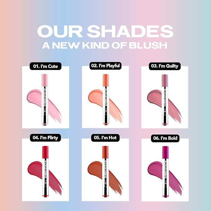 Sacheu Cheek STAY-N Liquid Blush for Cheeks — High Pigment, Buildable, Lightweight Cream Blush Infused With Squalane, for Dewy Radiant Flushed Cheeks — Long-lasting & Cruelty Free, Flirt Mode Duo