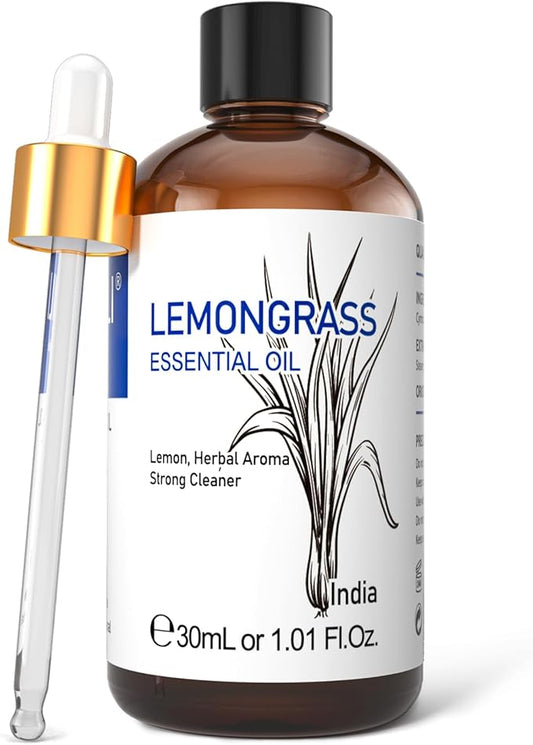 HIQILI 1 Fl Oz Lemongrass Essential Oil, 100% Pure Natural Undiluted for Diffuser, Hair - 30ml