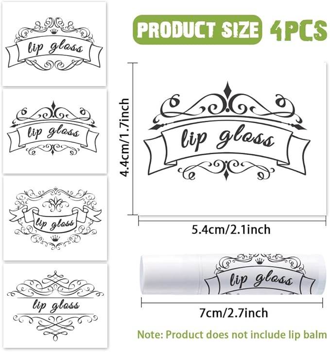 OLYCRAFT 100Pcs Self-Adhesive Lip Balm Tag Stickers 1.7x2.1 inch Vintage Damask Border Waterproof Adhesive Label with Word Lipstick Tag Sticker for Lip Balm Container Tubes Lipstick Wrapping Decor