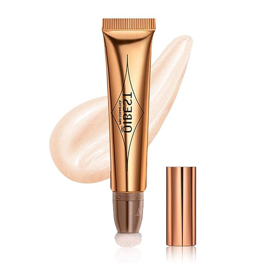 Highlighter Beauty Wand, Cream Liquid Highlighter Makeup Stick, Silky Smooth Face Shimmer Bronzer Stick with Cushion Applicator, Lightweight Body Face Glowing Highlighter, Cruelty-free(Pearl White)