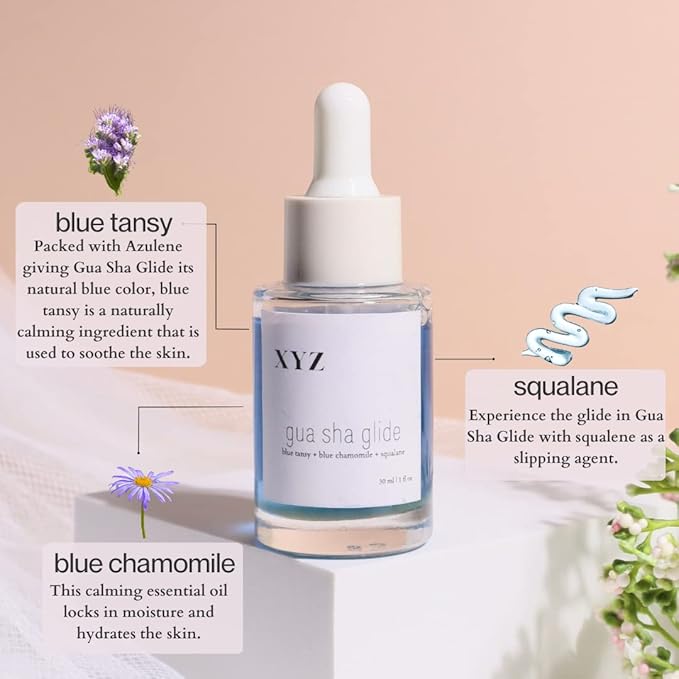Gua Sha Glide Face Oil - Hydrating and Soothing Face Oil With Azulene Blue Tansy, Blue Chamomile + Squalene | Moisturizer, Face Oil and Soothing Agent for All Skin Types - 1 fl oz (30ml)