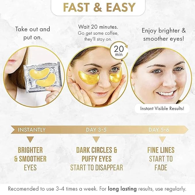 Eye Magic Gold Under Eye Gel Patch (20 Pairs) Herbal Cooling Eye Skincare Treatment for Puffy Eyes, Dark Circles, Fine Lines, Wrinkles USA Tested