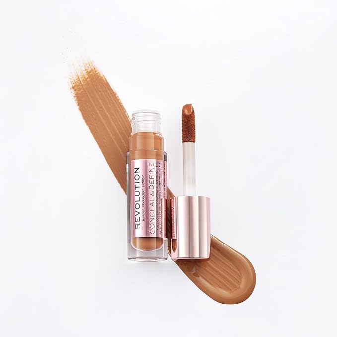 Makeup Revolution Conceal & Define Concealer, Full Coverage Makeup Concealer, Matte Finish & Long Wear, For Dark or Deep Skin Tones, Vegan, C14.5, 4ml