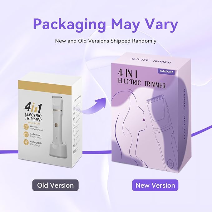 Electric Razors for Women - 4 in 1 Bikini Trimmer for Women, Waterproof Body Pubic Shaver for Womens Wet & Dry Use, Replaceable Facial & Nose Hair Trimmer, Rechargeable Hair Removal Kit, Purple