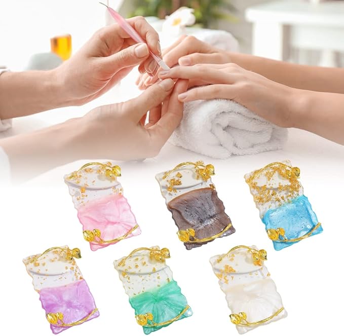 Resin Nail Art Palette, Nail Art Painting Palettes with Nail Palette Stirring Rod Gold Edge Nail Holder Nail Art Display Board Fashion Delicate Nail Tool Accessories, Type 2
