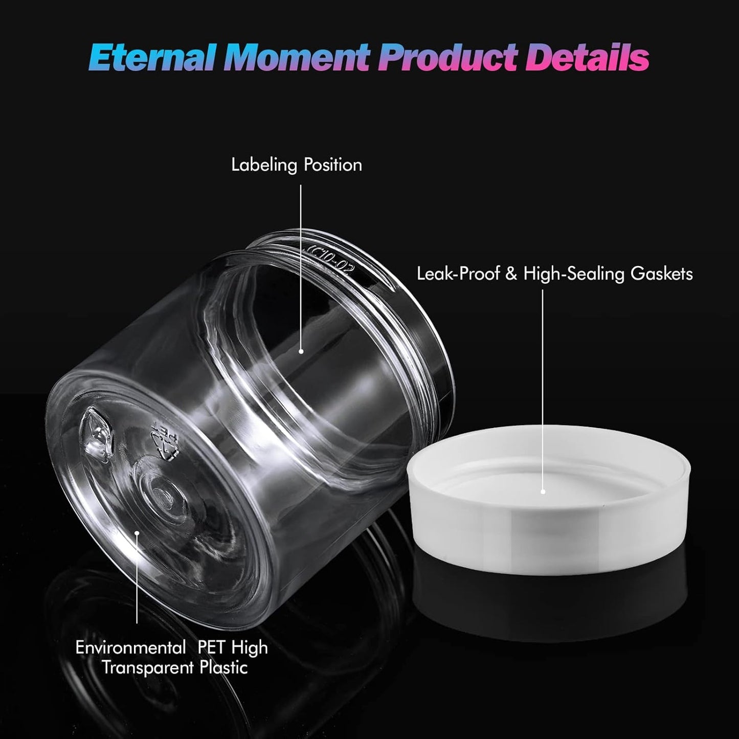 Eternal Moment 36 Pack 2 OZ Plastic Jars Round Clear Cosmetic Container Jars with White Lids, Perfect for Lotion, Slime,Cream, Ointments, Makeup, Eye Shadow, Samples, Pot, Travel Storage