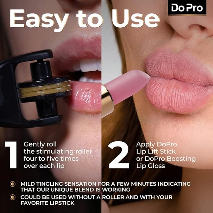 Intensive Boosting Lipgloss - Plumper Stick with Anti-Aging Stimulating Roller, Plumping Lip Stick with Hyaluronic Acid, Collagen, Vitamin C & E - Volumizing & Hydrating Lip Plumping Serum - 5ml
