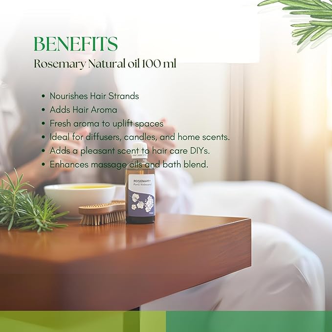 Roots & Above Pure Natural Rosemary Essential Oil 3.38 fl oz/100 ml for Diffuser, Face, Skin Care, Hair, Aroma, Massage, Candle & Soap Making Fragrance DIY use