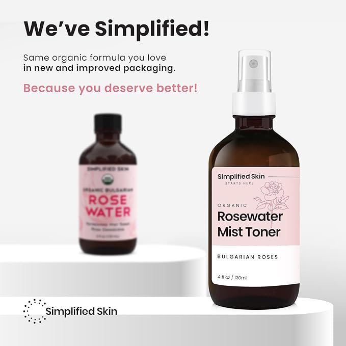 Rose Water Spray for Face & Hair - Organic USDA Certified Rosewater Facial Toner - Alcohol-Free Makeup Setting Hydrating Face Mist - Anti-Aging Toner Spray - 2 Pack