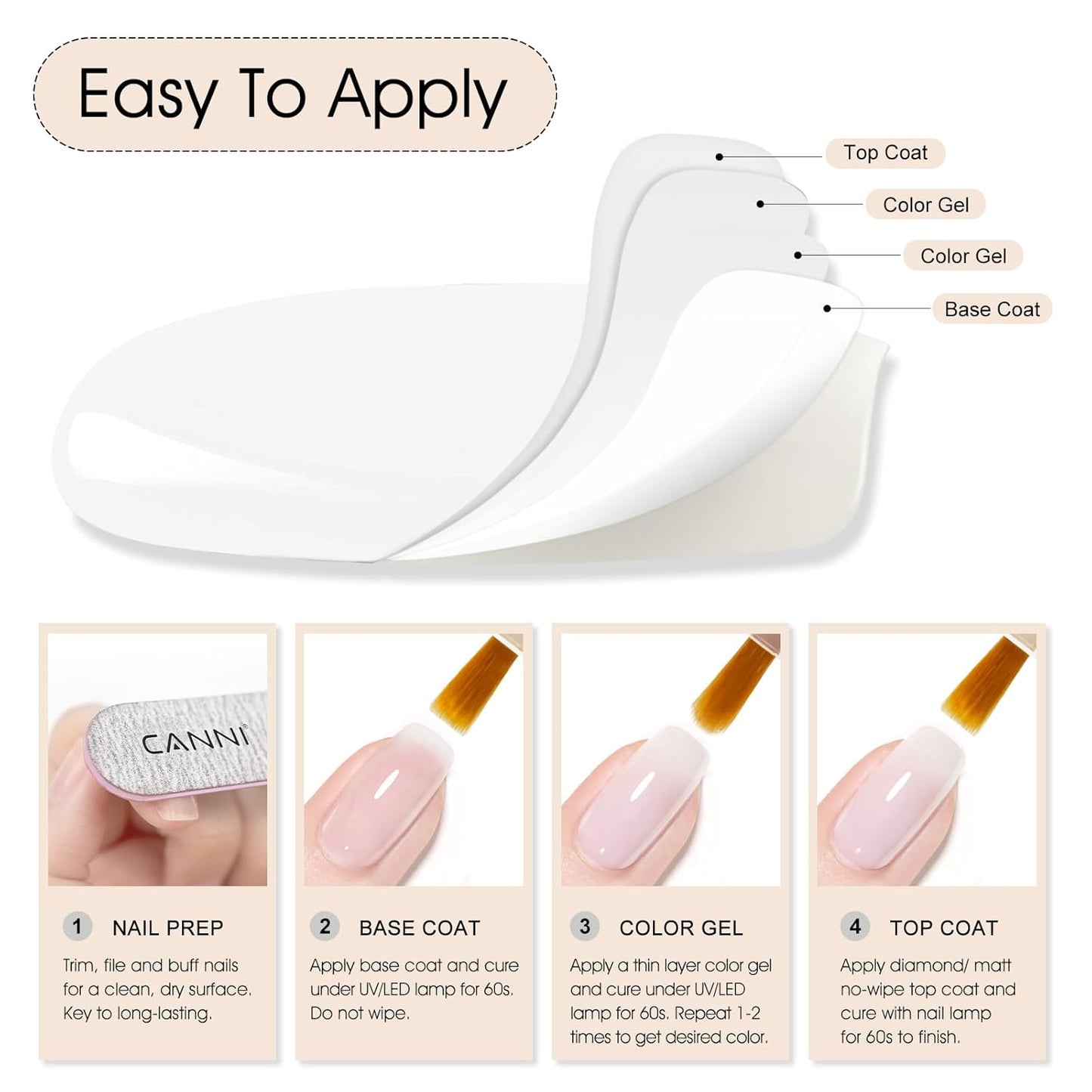 CANNI Milky White Jelly Gel Polish – 9ML Translucent Sheer Nude Soak-Off UV/LED Gel Nail Polish for DIY Manicure or Salon Use