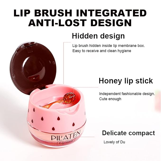 Strawberry & Honey Lip Balm, Vitamin E Lip Masks & Moisturizing Propolis Sleeping Lip Mask, Effective Reduces Lip Lines Prevention Dry and Cracked Lip Scrubs Exfoliator Smoothing Dry Lip Care