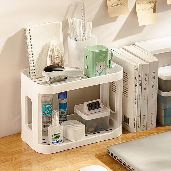 2PCS Kitchen Spice Rack or Bathroom Countertop Organizer, 2-Tier Desk Organizers,Mail Holder for Office Desk Organization, Gift for Teachers, Classmates, and Friends,White