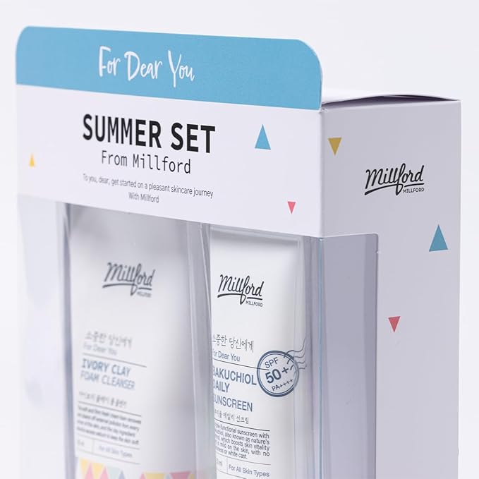 Summer Set with Ivory Foam Cleanser and Bakuchiol Daily Sun Moisturizer, Korean Skin Care, Firm and Soft Cream Foam, Sun Protection, Moisturizing, No White Cast, Quick Absorption, Gift Set