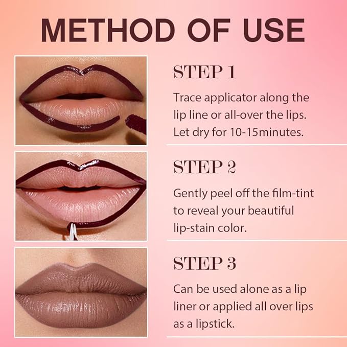 Peel Off Matte Liquid Lip Gloss Stain-Lip Liner with Tweezer, Orange Red Peel Off Lip Stain, Long Lasting & Waterproof Lipstick Tattoo, Transfer-Proof Lip Gloss for All Skin Types (07#, 1Pcs)