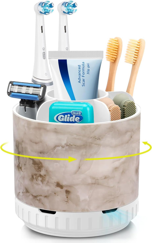 Marble Toothbrush Holders - 360Β° Rotating Detachable 6 Slots Kids Electric Toothbrush and Toothpaste Holde for Bathroom Accessories Organization Countertop Vanity Sink Storage