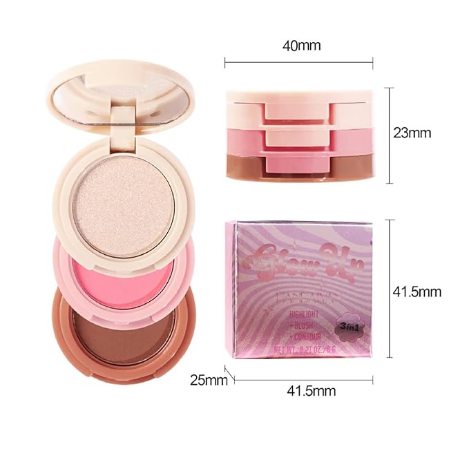 Makeup Eyeshadow Palettes, 3-in-1 Protable Multifunction Blush Highlighter Contour Palettes with 3 Trend Colors for Daily Natural Luster Makeup, Waterproof Long Lasting - 2 Pack #3