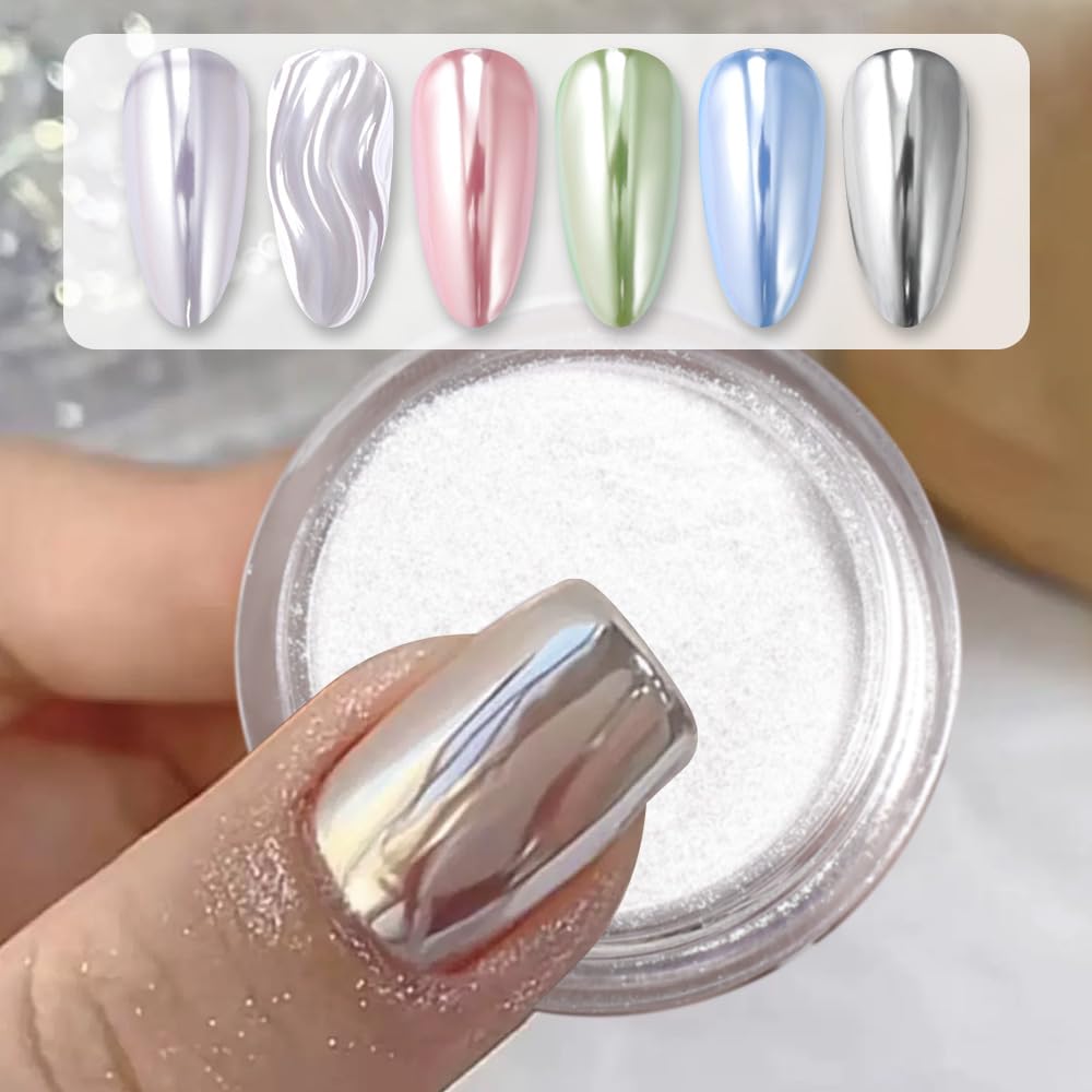 Born Pretty Silver Chrome Nail Powder Super Glossy Mirror Effect Metallic Nail Powder Nail Glitter Manicure Pigments for Nail Art Design