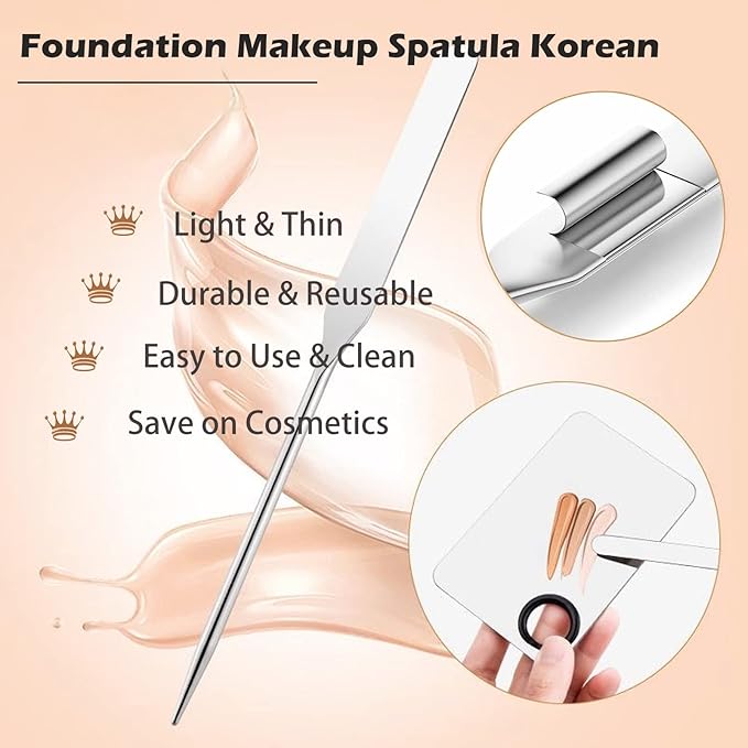 Picasso Makeup Spatula and Palette Set, Korean Makeup Spatula with Leather Cover, Stainless Steel Makeup Palette with Scraper Tool, Metal Foundation Palette for Cosmetic Pigment Blending(SS)
