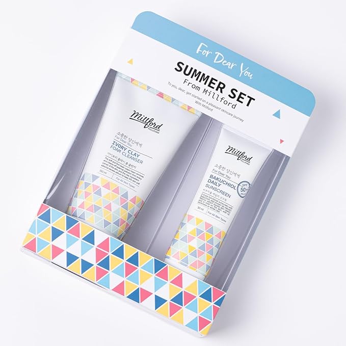 Summer Set with Ivory Foam Cleanser and Bakuchiol Daily Sun Moisturizer, Korean Skin Care, Firm and Soft Cream Foam, Sun Protection, Moisturizing, No White Cast, Quick Absorption, Gift Set
