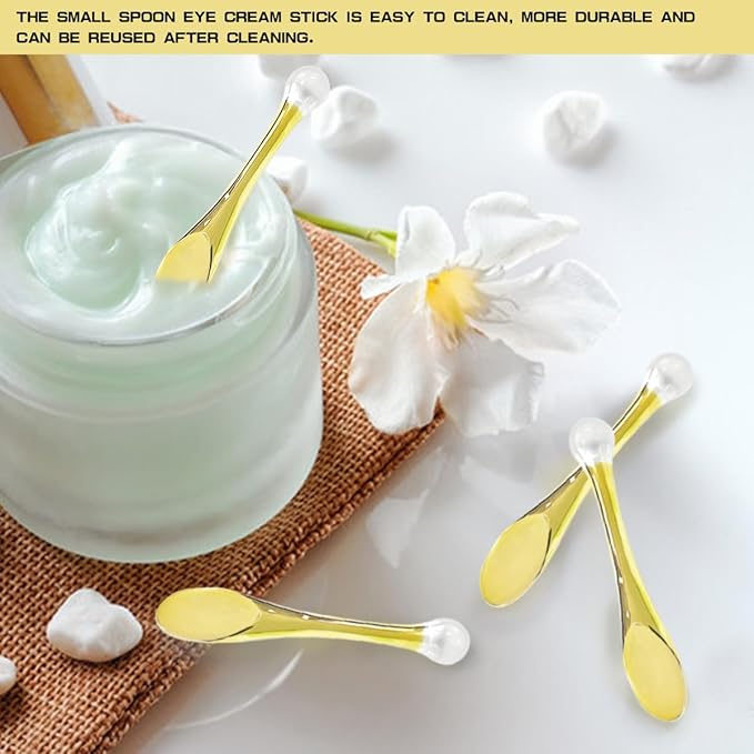 6Pcs Mini Eye Roller Plastic Eye Cream Massager Sticks Makeup Spatula Scoop Dark Circle Remover Beauty Cosmetic Tool for Skin Care,Golden