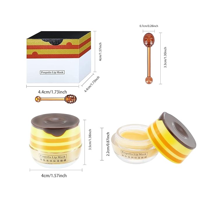 4PCS Bee Lip Balm Honey Lip Balm,Exfoliating Honey Pot Lip Balm Sleeping Lip Mask with Brush, Hydrating & Prevention Dry and Cracked, Lip Scrubs Exfoliator & Moisturizer