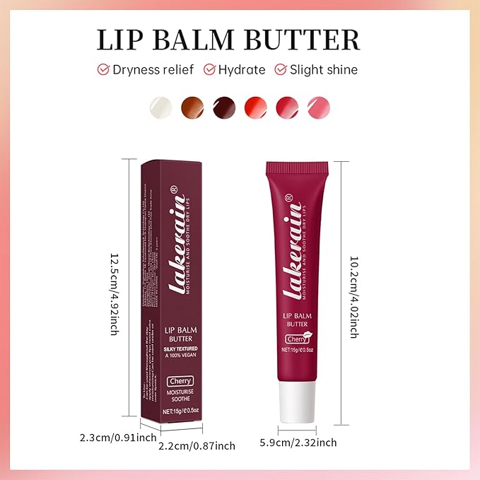 Erinde Lip Butter Balm, Moisture Hydration Lip Butter Gloss, Sheer Tinted Lip Mask and Lip Balm, Soothing Lip Treatment Care Makeup, Shine Lip Glow Oil for Dry, Chapped Lips, 05 Cherry