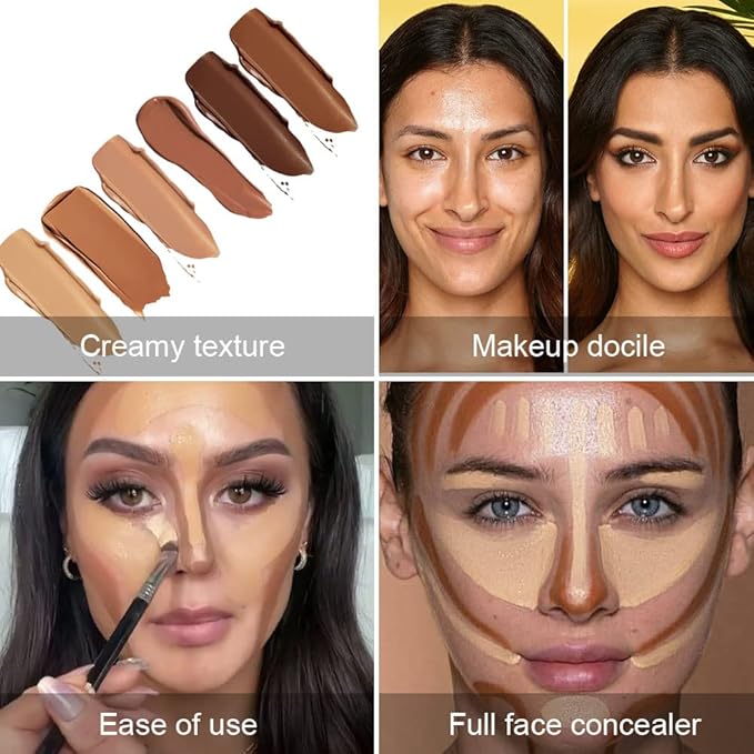 6 Color Correcting Concealer Palette With Concealer Brush, Tattoo Concealer, Cream Contouring Makeup Kit, Corrects Dark Circles Red Marks Scars Light Mediumor creamy concealer A3