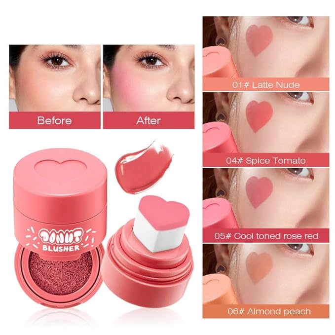 Stamp Liquid Blush Stamp Blush with Heart Shaped Applicator Natural Long Lasting Blush, Light and Airy Makeup for Women (5)